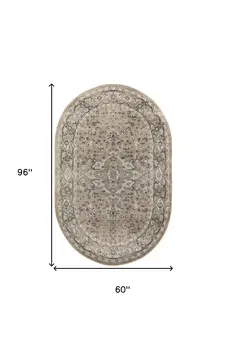 5' X 8' Beige and Gray Medallion Power Loom Distressed Area Rug