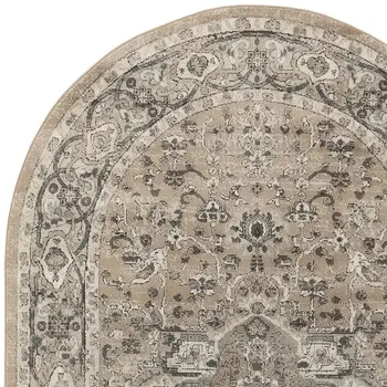 6' X 9' Beige and Gray Medallion Power Loom Distressed Area Rug