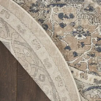6' X 9' Beige and Gray Medallion Power Loom Distressed Area Rug