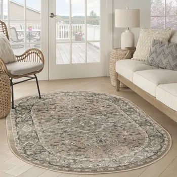 6' X 9' Beige and Gray Medallion Power Loom Distressed Area Rug