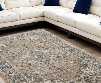 12' X 15' Beige and Gray Medallion Power Loom Distressed Area Rug
