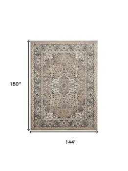 12' X 15' Beige and Gray Medallion Power Loom Distressed Area Rug
