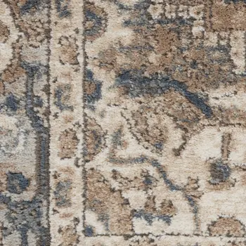 8' Beige and Gray Square Medallion Power Loom Distressed Area Rug