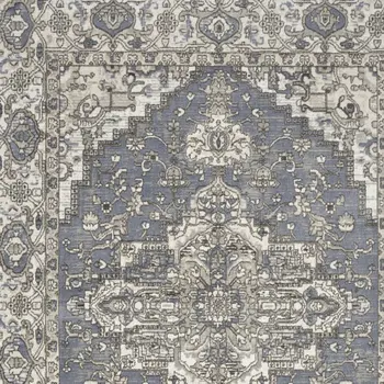 4' X 6' Blue and Ivory Medallion Power Loom Distressed Area Rug