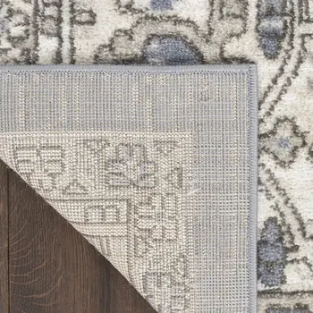 4' X 6' Blue and Ivory Medallion Power Loom Distressed Area Rug
