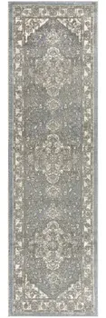 8' Blue And Ivory Medallion Distressed Runner Rug
