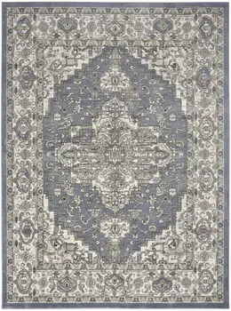 8' X 10' Blue and Ivory Medallion Power Loom Distressed Area Rug