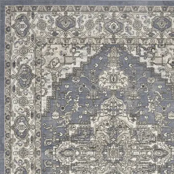 8' X 10' Blue and Ivory Medallion Power Loom Distressed Area Rug