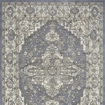 8' X 10' Blue and Ivory Medallion Power Loom Distressed Area Rug