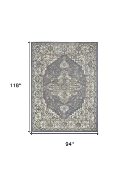 8' X 10' Blue and Ivory Medallion Power Loom Distressed Area Rug