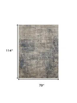 7' X 10' Beige and Blue Abstract Power Loom Distressed Area Rug