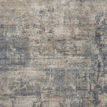 8' X 10' Beige and Blue Abstract Power Loom Distressed Area Rug