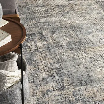 8' X 10' Beige and Blue Abstract Power Loom Distressed Area Rug