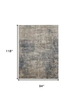 8' X 10' Beige and Blue Abstract Power Loom Distressed Area Rug