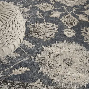 7' X 10' Beige and Blue Floral Medallion Power Loom Area Rug