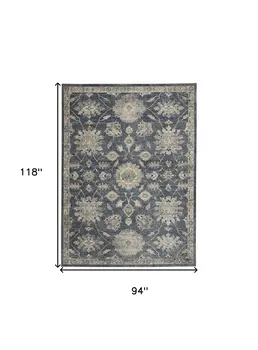 8' X 10' Beige and Blue Floral Medallion Power Loom Area Rug