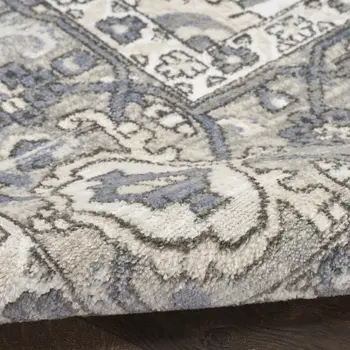 4' X 6' Blue and Ivory Medallion Power Loom Distressed Area Rug