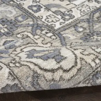 8' Blue And Ivory Medallion Distressed Runner Rug