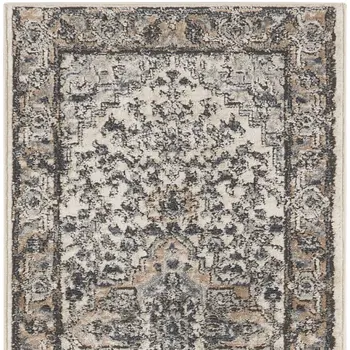 6' Gray And Ivory Medallion Distressed Runner Rug