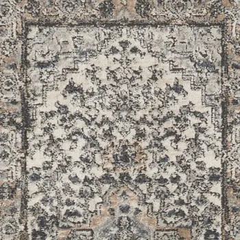6' Gray And Ivory Medallion Distressed Runner Rug