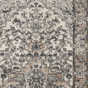 6' Gray And Ivory Medallion Distressed Runner Rug