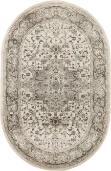 5' X 8' Gray and Ivory Medallion Power Loom Distressed Area Rug