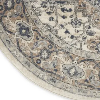 10' Gray and Ivory Round Medallion Power Loom Distressed Area Rug