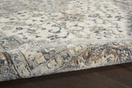 8' Gray and Ivory Square Medallion Power Loom Distressed Area Rug