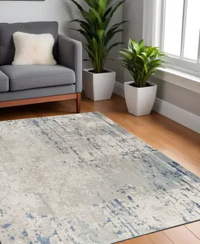 5' Gray and Ivory Square Abstract Power Loom Area Rug
