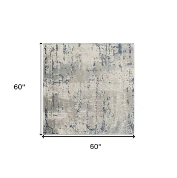 5' Gray and Ivory Square Abstract Power Loom Area Rug