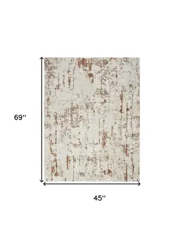 4' X 6' Red and Ivory Abstract Power Loom Area Rug