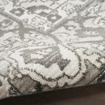 8' Gray And Ivory Medallion Distressed Runner Rug