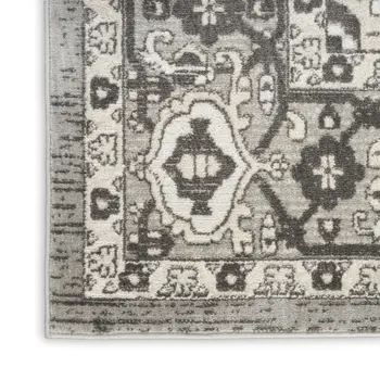 8' Gray And Ivory Medallion Distressed Runner Rug