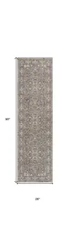 8' Gray And Ivory Medallion Distressed Runner Rug