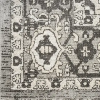8' Gray And Ivory Medallion Distressed Runner Rug