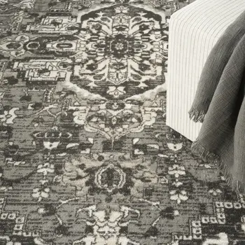 5' X 7' Gray and Ivory Medallion Power Loom Distressed Area Rug