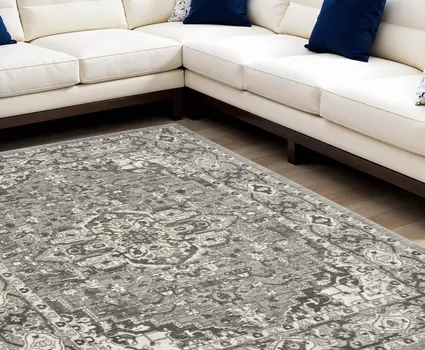 8' X 10' Beige and Gray Abstract Power Loom Area Rug