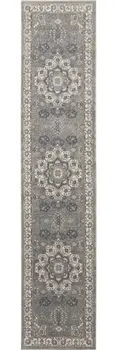 10' Beige Ivory And Gray Medallion Runner Rug