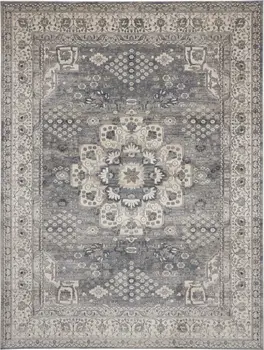 7' X 10' Gray and Ivory Medallion Power Loom Area Rug