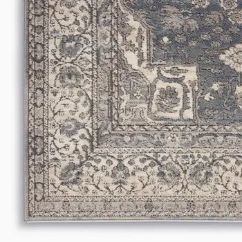 7' X 10' Gray and Ivory Medallion Power Loom Area Rug