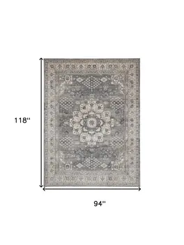 8' X 10' Gray and Ivory Medallion Power Loom Area Rug
