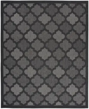 12' X 15' Charcoal And Black Trellis Indoor Outdoor Area Rug