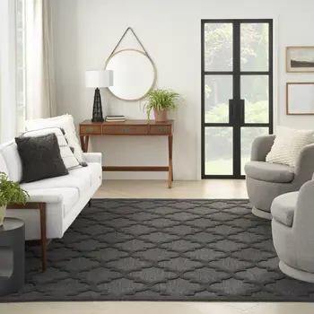 10' X 14' Charcoal And Black Trellis Indoor Outdoor Area Rug