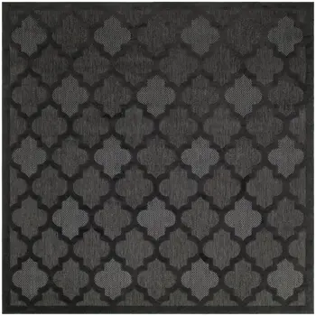 9' Charcoal And Black Square Trellis Indoor Outdoor Area Rug