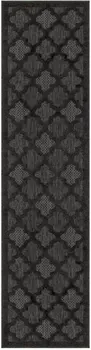 10' Charcoal And Black Trellis Indoor Outdoor Runner Rug