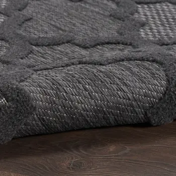 10' Charcoal And Black Trellis Indoor Outdoor Runner Rug