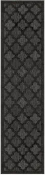 10' Charcoal And Black Trellis Indoor Outdoor Runner Rug