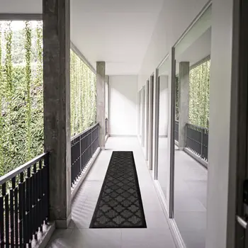 20' Charcoal And Black Trellis Indoor Outdoor Runner Rug