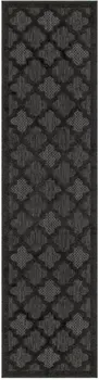 6' Charcoal And Black Trellis Indoor Outdoor Runner Rug