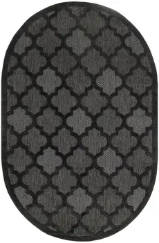 6' X 9' Charcoal And Black Trellis Indoor Outdoor Area Rug